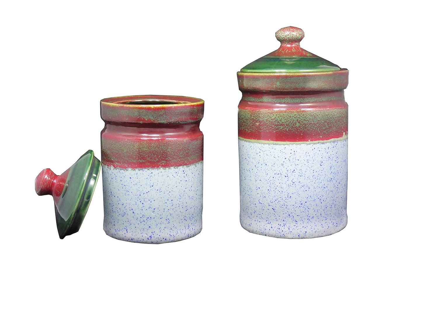 Caffeine Ceramic Stoneware Handmade Multicolour Barni/Pickle Jar (Set of 3) - Caffeine Premium Stoneware