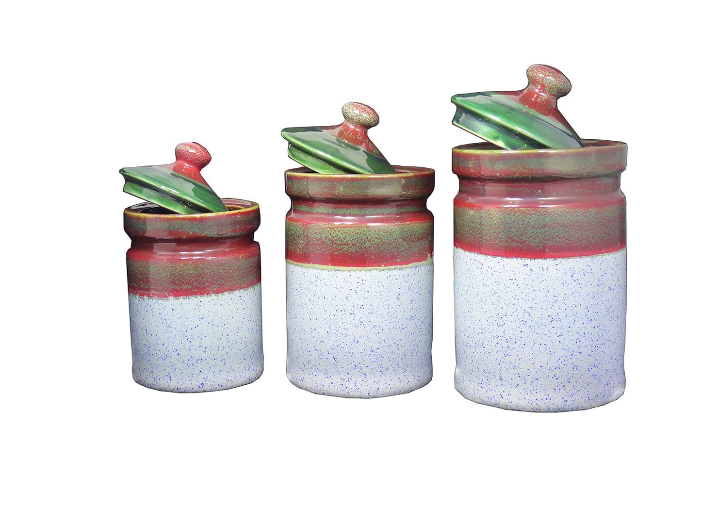Caffeine Ceramic Stoneware Handmade Multicolour Barni/Pickle Jar (Set of 3) - Caffeine Premium Stoneware