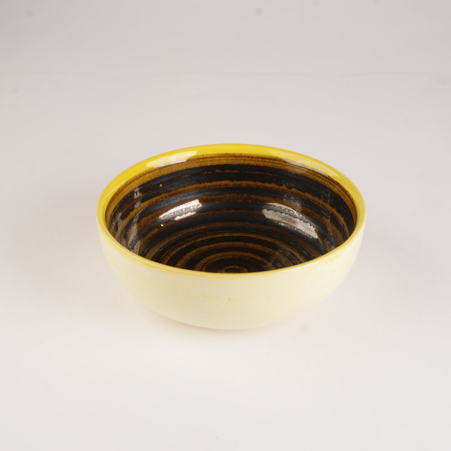 Caffeine Premium Ceramic Handmade Cream & Brown with Yellow Rim Serving Bowl (Set of 3) - Caffeine Premium Stoneware