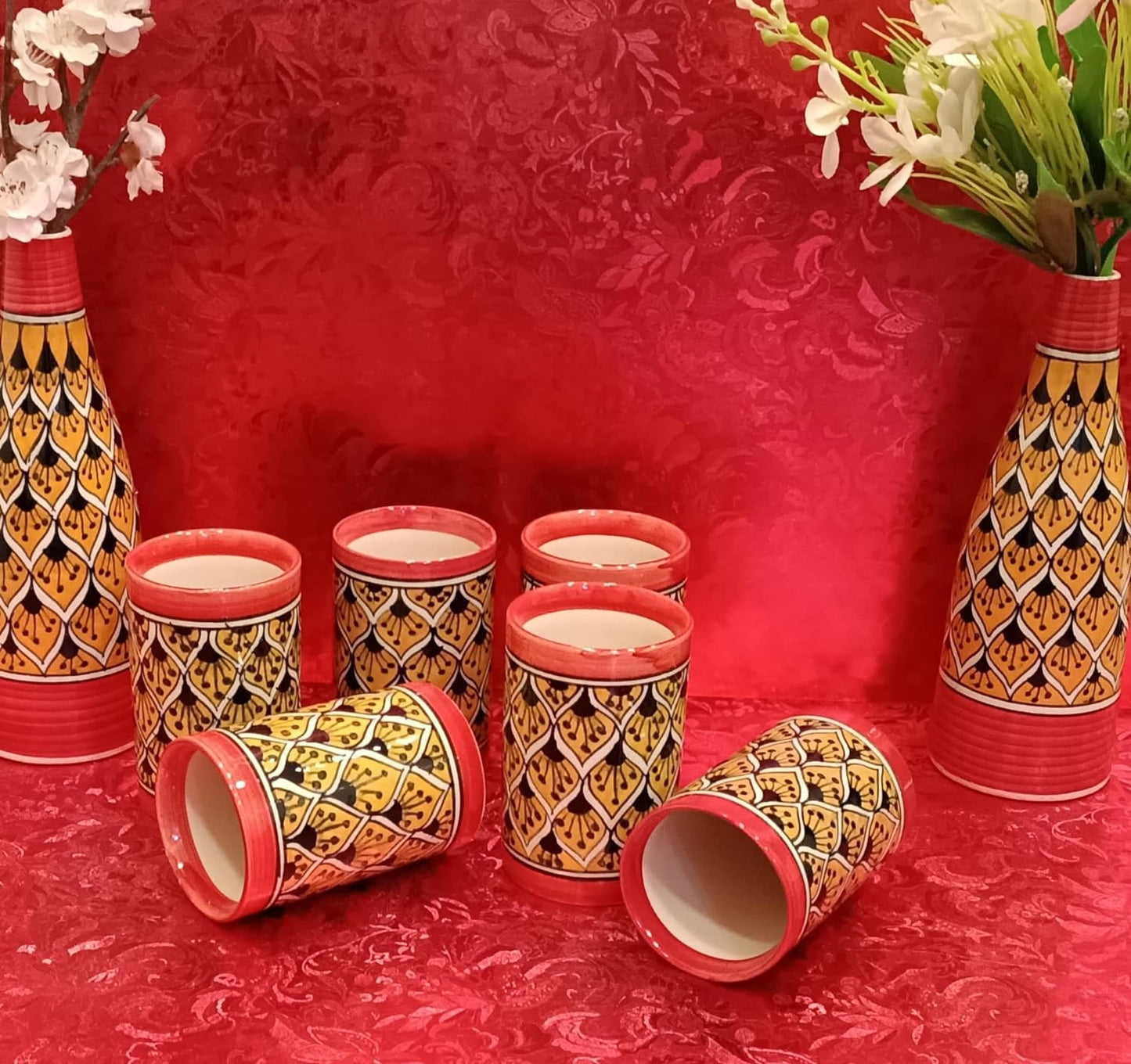Caffeine Ceramic Handmade Orange morroco Water Glass (300ml) Set of 6 - Caffeine Premium Stoneware