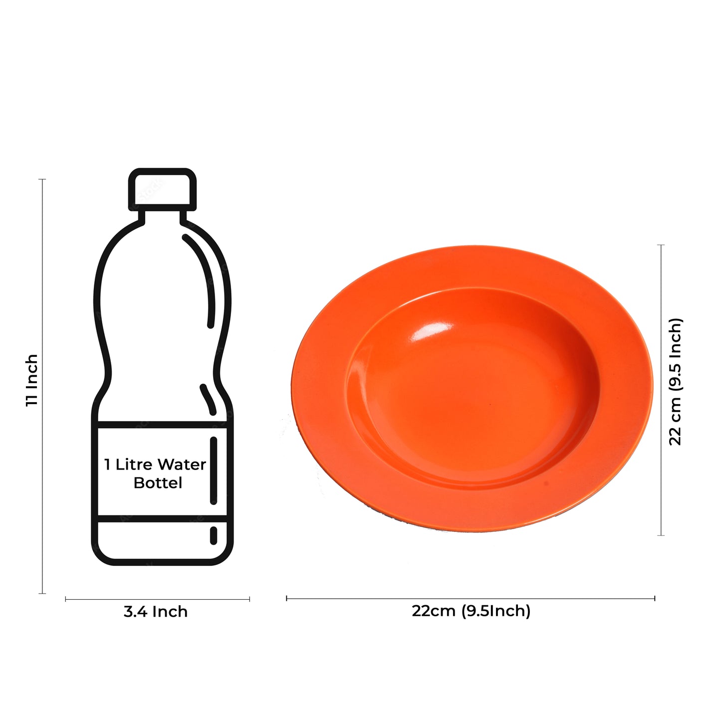 Caffeine Ceramic Handmade Stoneware Plain Orange Soup Plate/Pasta Plate/Maggie Plate/Macaroni Plate 9" (Set of 2) Dishwasher & Microwave Safe - Caffeine Premium Stoneware