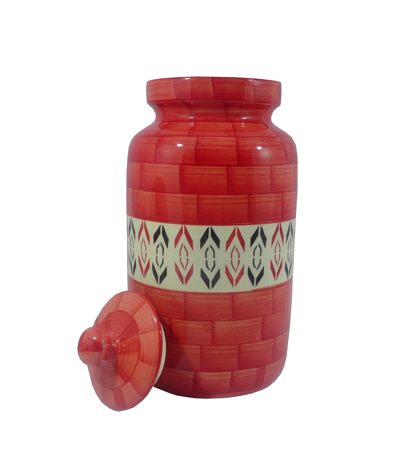 Caffeine Ceramic Stoneware Handmade Orange Arrow Patterned Barni/Pickle Jar (Set of 1) - Caffeine Premium Stoneware