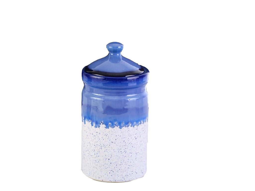 Caffeine Ceramic Stoneware Handmade White And Blue Barni/Pickle Jar (Set of 3) - Caffeine Premium Stoneware