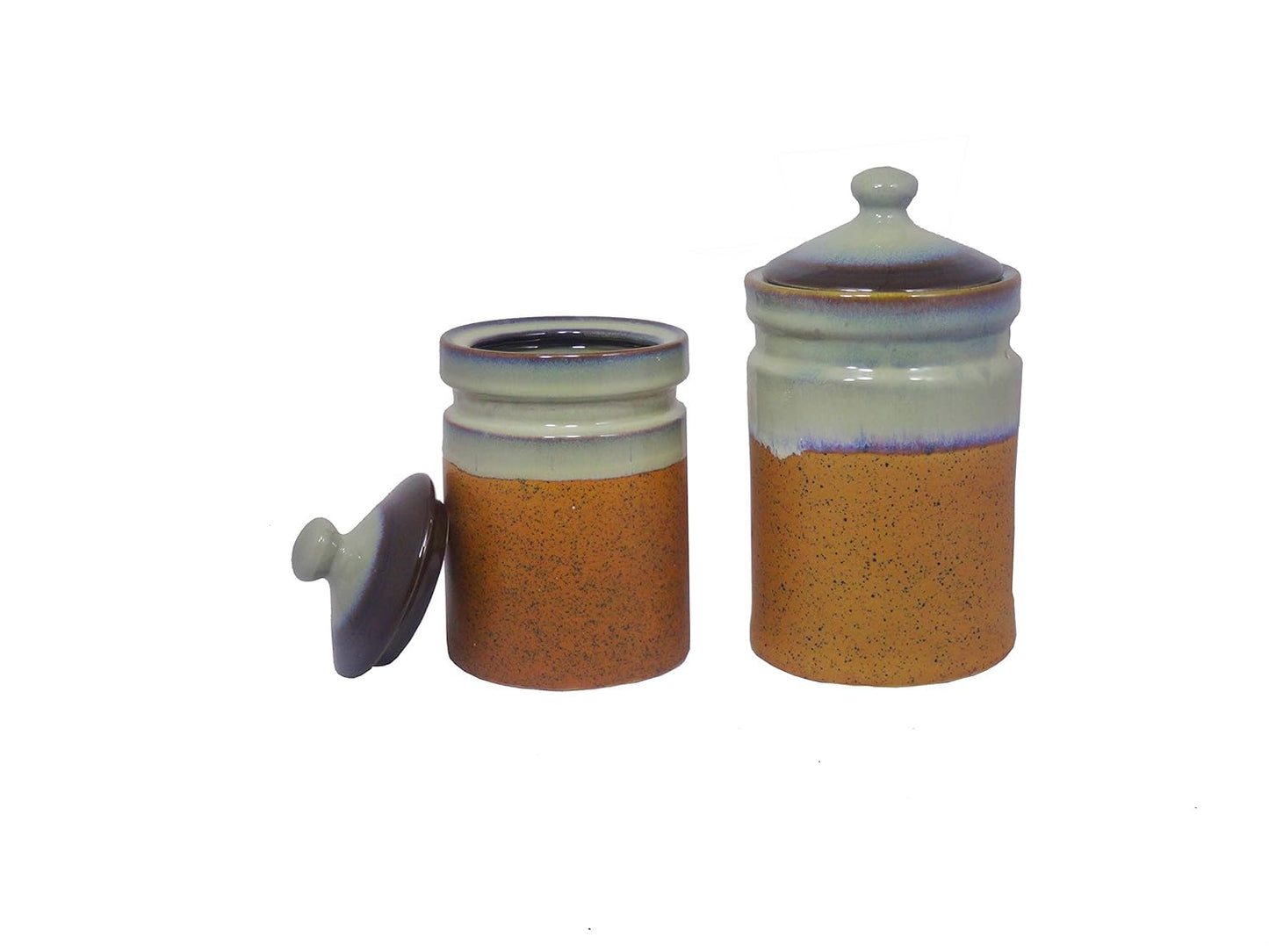 Caffeine Ceramic Stoneware Handmade White and Brown Studio Barni/Pickle Jar (Set of 3) - Caffeine Premium Stoneware