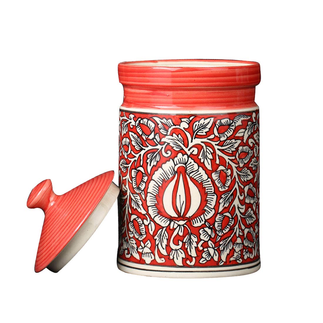 Caffeine Ceramic Stoneware Handmade Red Mughal Barni/Pickle Jar (Set of 3) - Caffeine Premium Stoneware