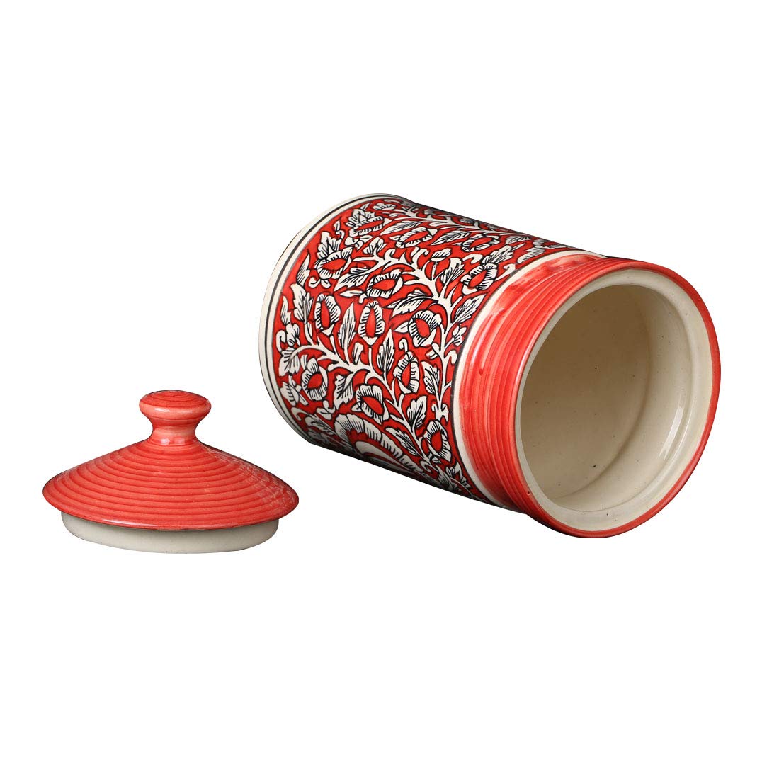 Caffeine Ceramic Stoneware Handmade Red Mughal Barni/Pickle Jar (Set of 3) - Caffeine Premium Stoneware