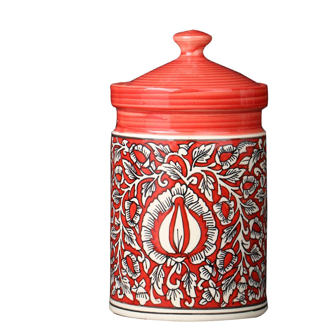 Caffeine Ceramic Stoneware Handmade Red Mughal Barni/Pickle Jar (Set of 3) - Caffeine Premium Stoneware