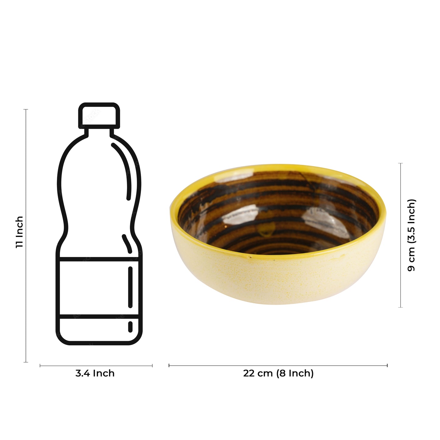 Caffeine Premium Ceramic Handmade Cream & Brown with Yellow Rim Serving Bowl (Set of 3) - Caffeine Premium Stoneware