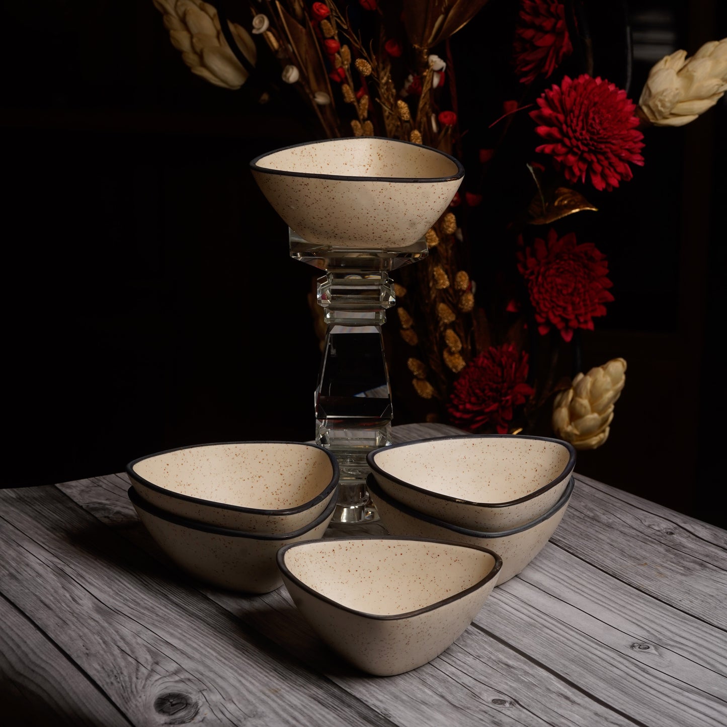 Caffeine Ceramic Handmade Glossy White Matte Katori Bowl Set of 6 - Caffeine Premium Stoneware