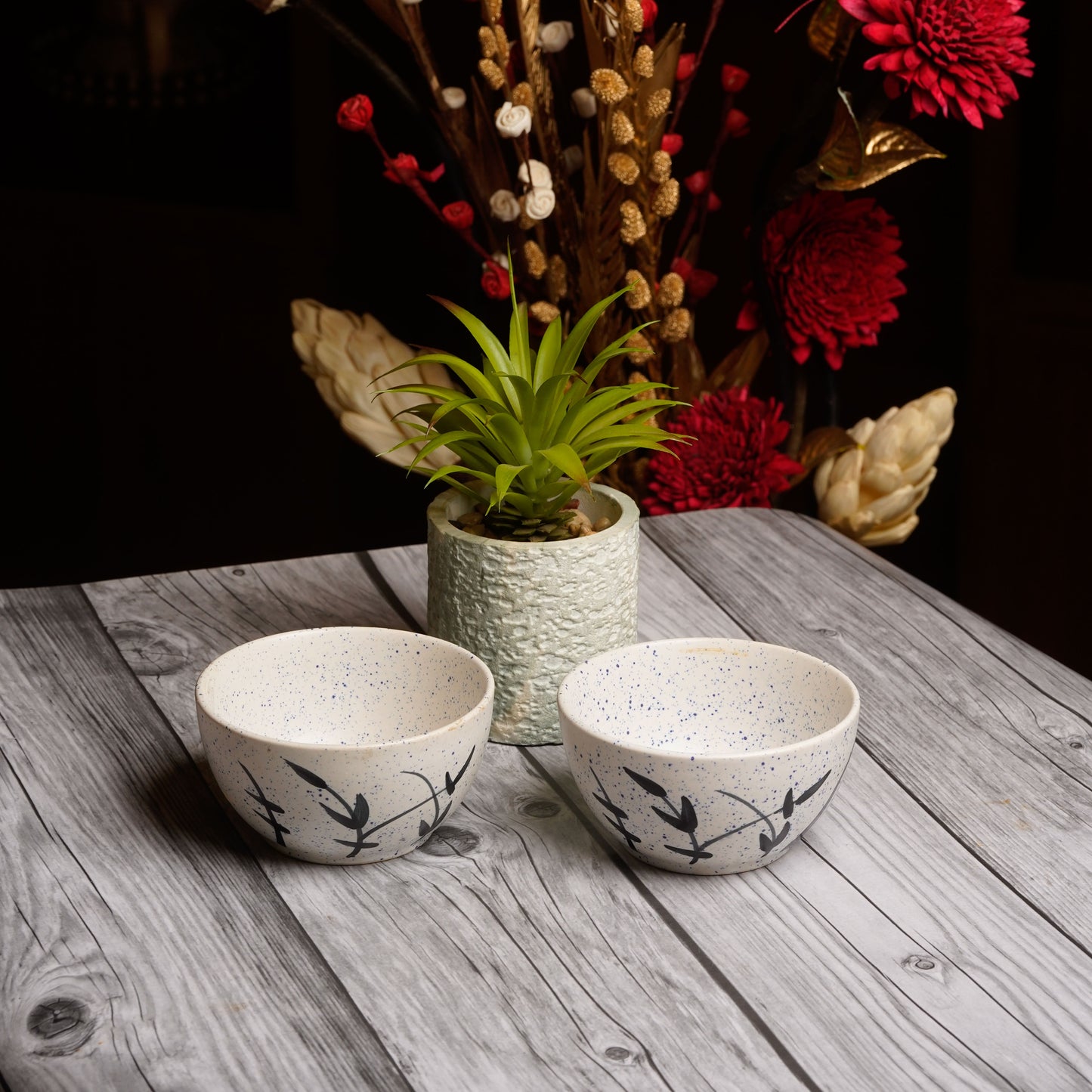 Caffeine Ceramic Handmade White Bamboo katori Bowl (Set of 4, 200 ml) - Caffeine Premium Stoneware