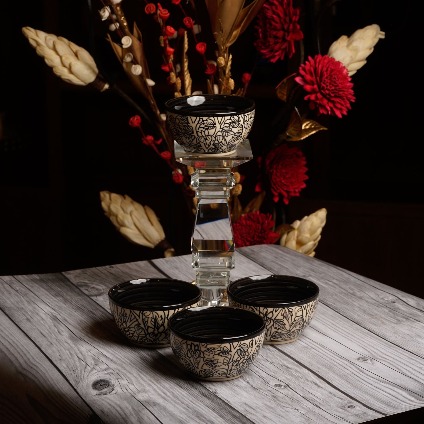 Caffeine Ceramic Handmade Black Perru katori Bowl (Set of 6, 200 ml) - Caffeine Premium Stoneware