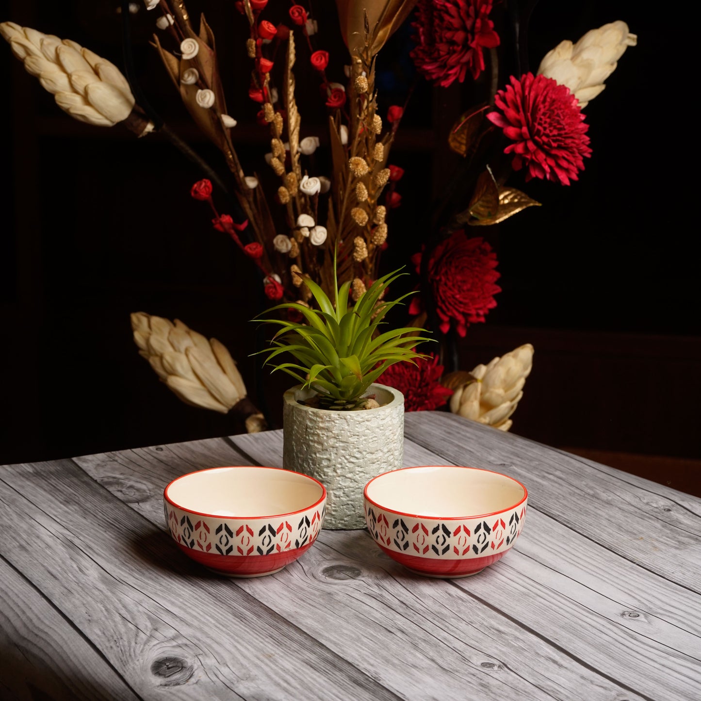 Caffeine Ceramic Handmade Orange Arrow Patterned Katori Bowl (Set of 6) - Caffeine Premium Stoneware