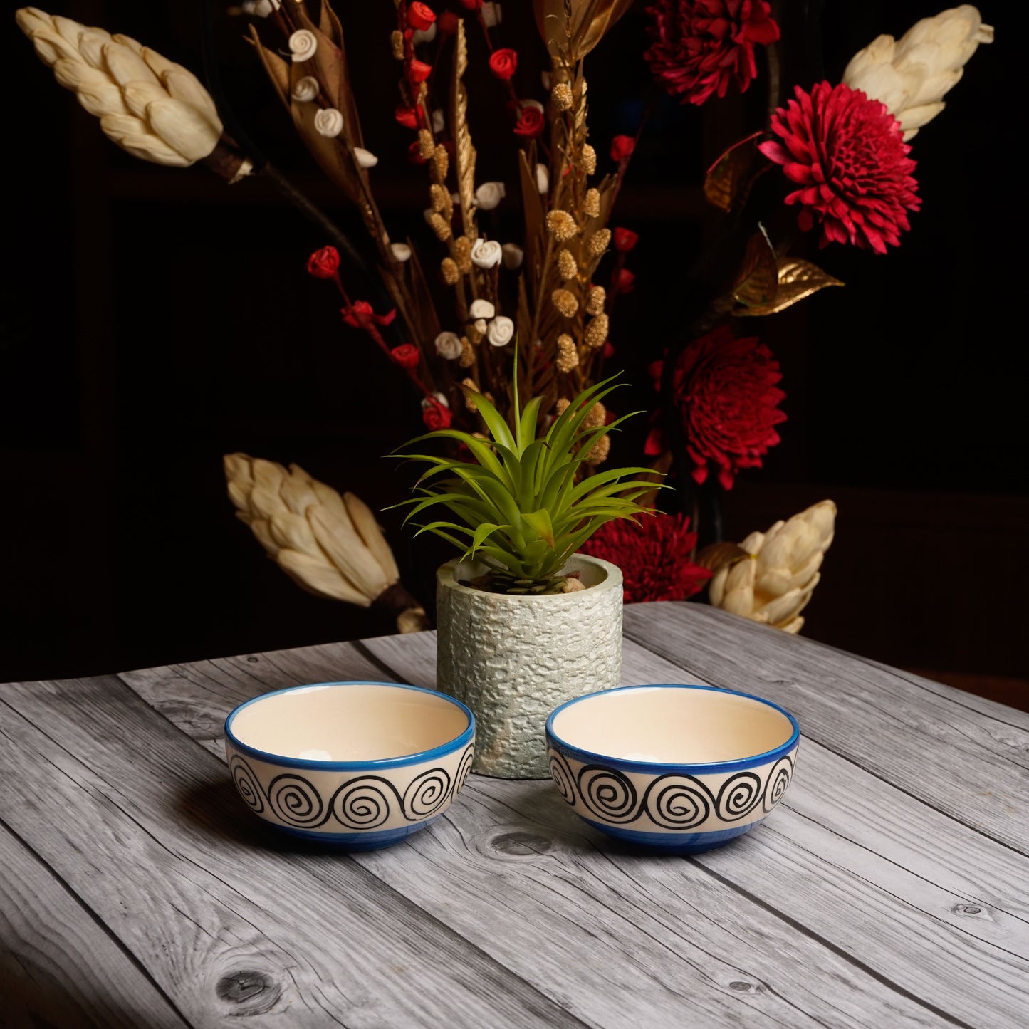 Caffeine Ceramic Handmade Blue Doodle katori Bowl (Set of 2) - Caffeine Premium Stoneware