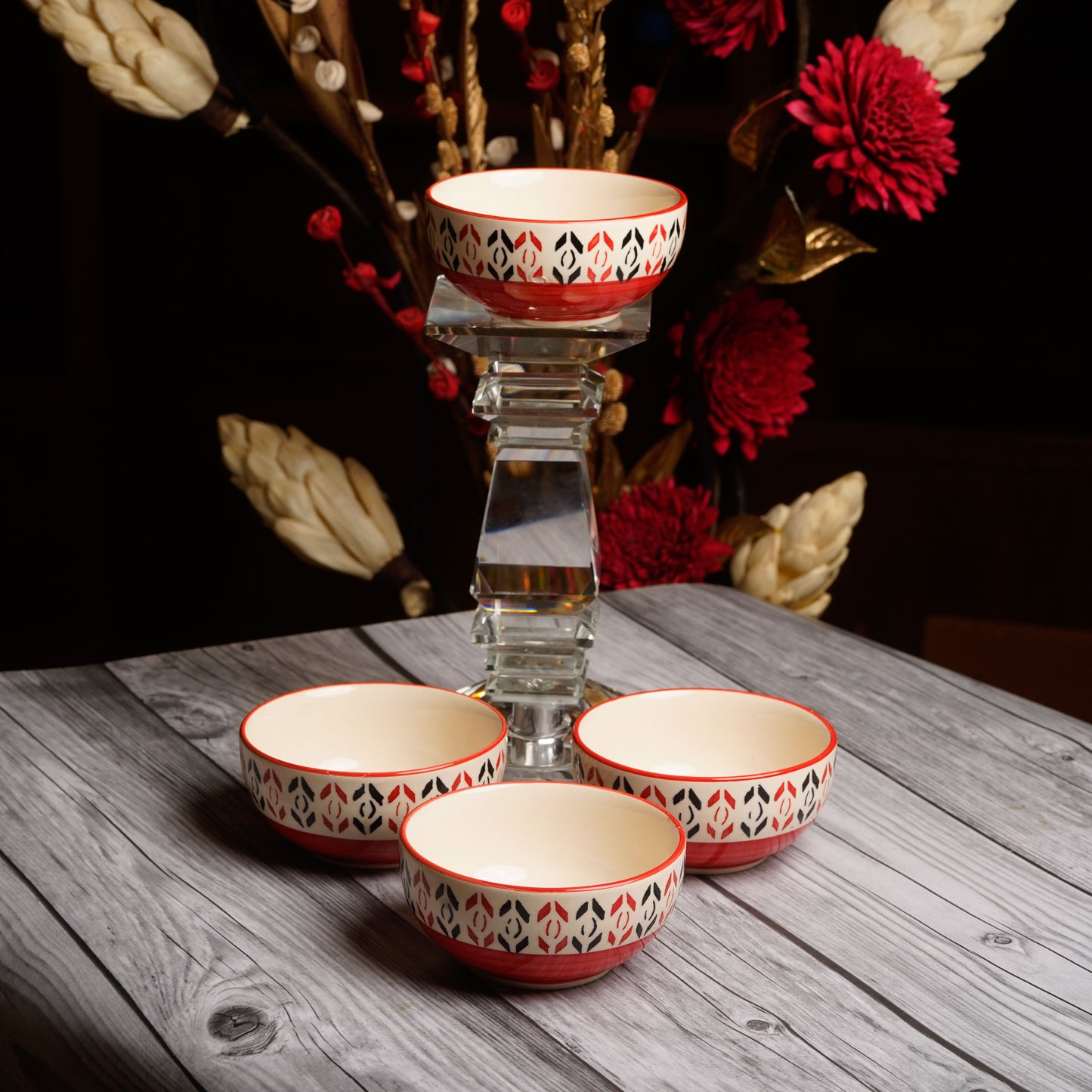 Caffeine Ceramic Handmade Orange Arrow Patterned Katori Bowl (Set of 6) - Caffeine Premium Stoneware
