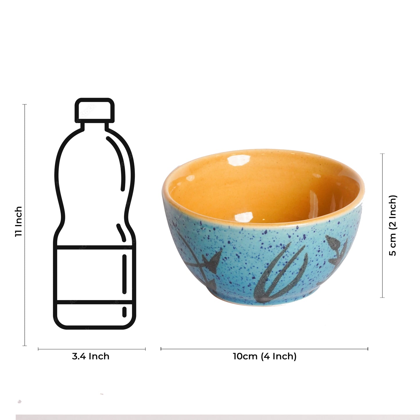 Caffeine Ceramic Handmade Golden Turquoise Katori Bowl- Set of 6 - Caffeine Premium Stoneware