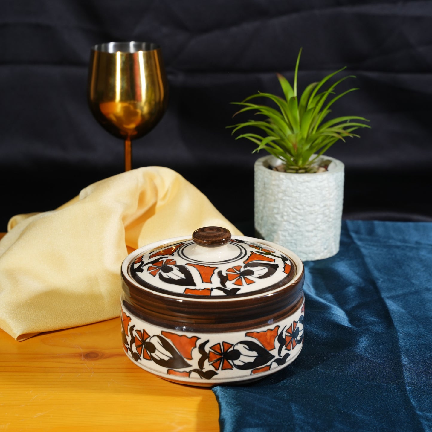 Caffeine Ceramic Handmade Flower Design Serving Casserole (Set of 3) - Caffeine Premium Stoneware