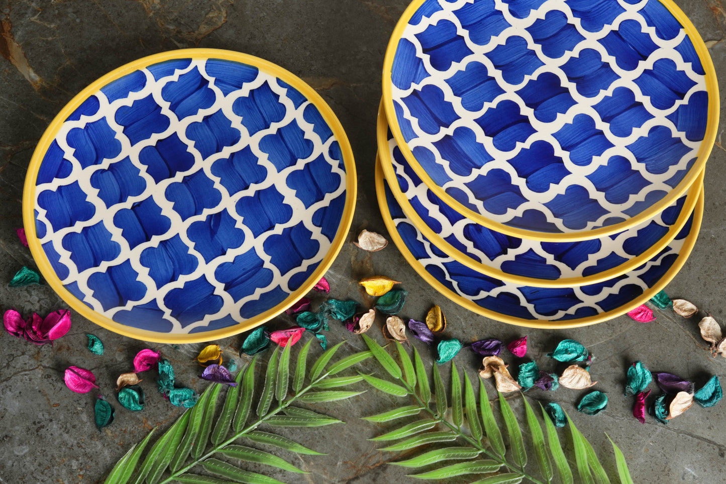 Caffeine Ceramic Handmade Stoneware Blue umrao quarter plate 7” (Set of 4 Dishwasher & Microwave safe ) - Caffeine Premium Stoneware