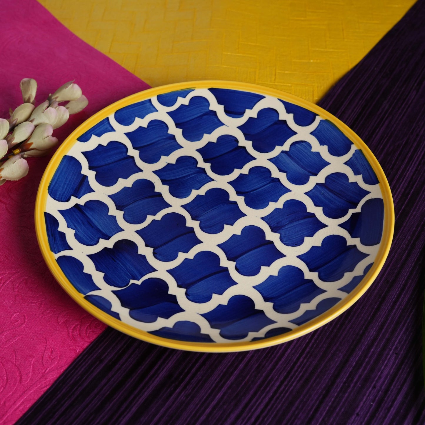 Caffeine Ceramic Handmade Stoneware Blue umrao quarter plate 7” (Set of 4 Dishwasher & Microwave safe ) - Caffeine Premium Stoneware