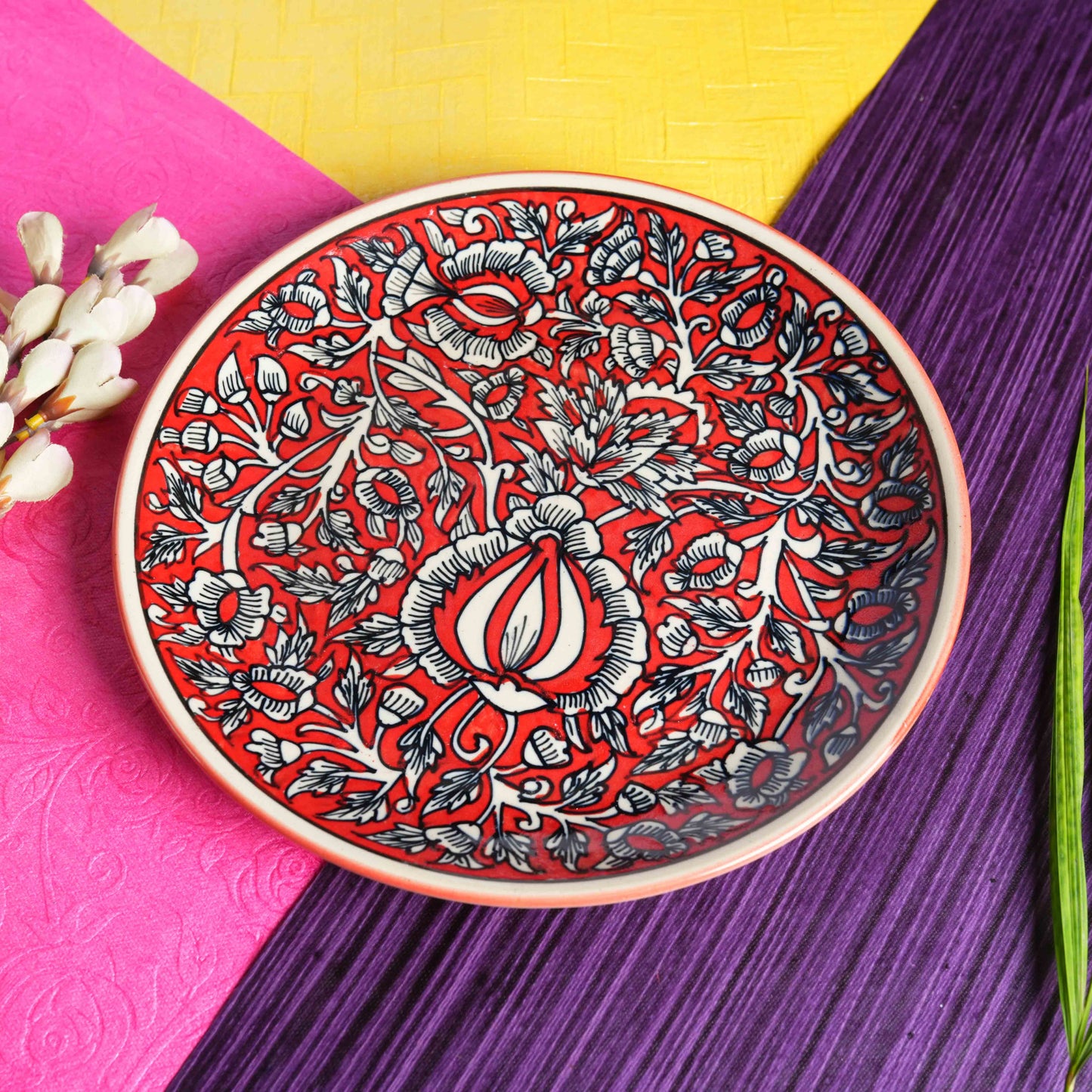 Caffeine Ceramic Handmade Stoneware Red Mughal Quarter Plate 7”(Set of 2 Dishwasher & Microwave Safe ) - Caffeine Premium Stoneware