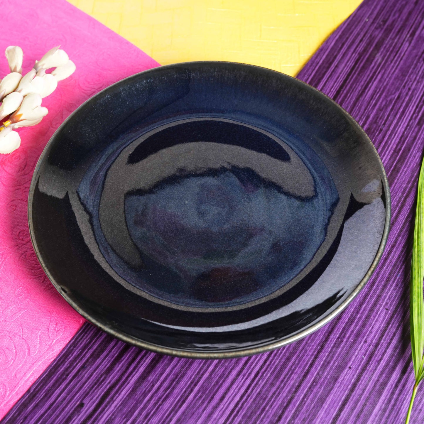 Caffeine Ceramic Handmade Stoneware Blue Ferrous Quarter plate 7”(Set of 4 Dishwasher & Microwave Safe ) - Caffeine Premium Stoneware
