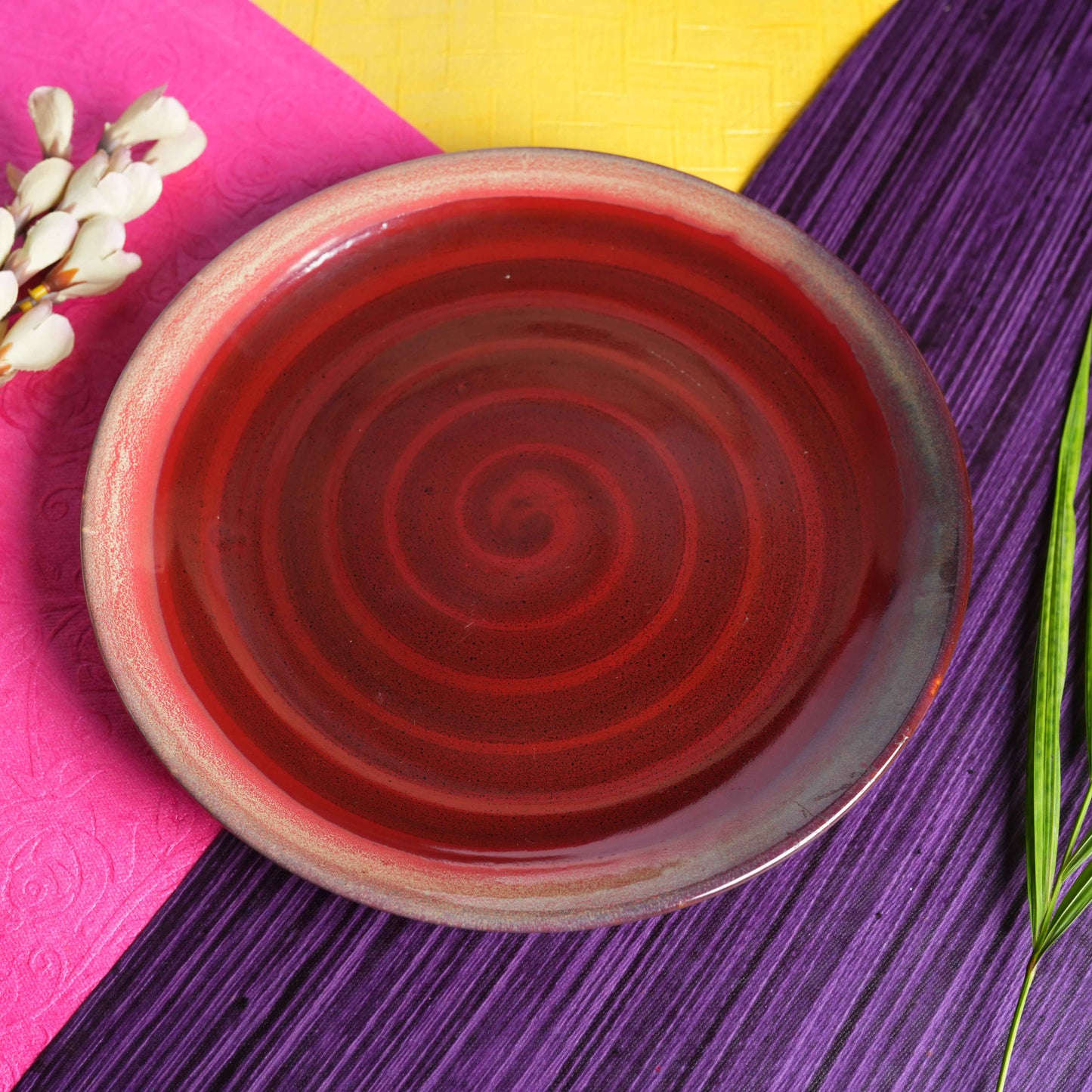 Caffeine Ceramic Handmade Stoneware Maroon Studio Quarter Plate 7"(Set of 2 Microwave & Dishwasher Safe) - Caffeine Premium Stoneware
