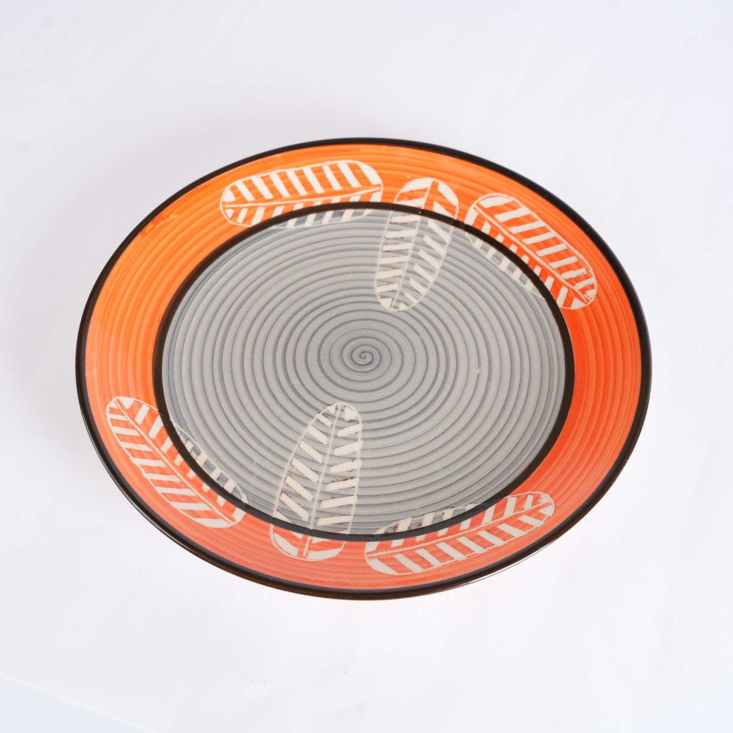 Caffeine Ceramic Handmade Stoneware Orange and Gray Royal Leaf Print Quarter Plate 7” (Set of 2 Dishwasher & Microwave safe ) - Caffeine Premium Stoneware