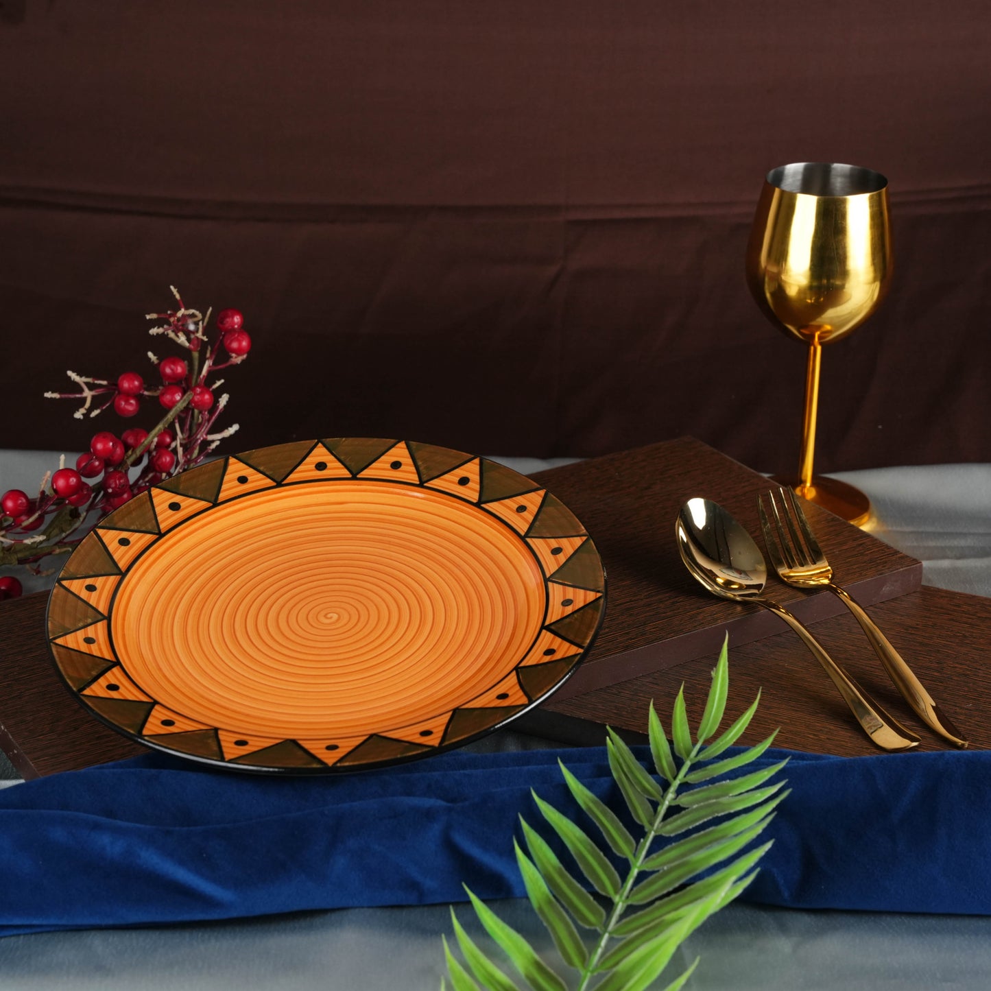 Caffeine Ceramic Stoneware Handmade Brown Soorya Dinner Plate 10" inch Set of 6 (Microwave & Dishwasher Safe) - Caffeine Premium Stoneware