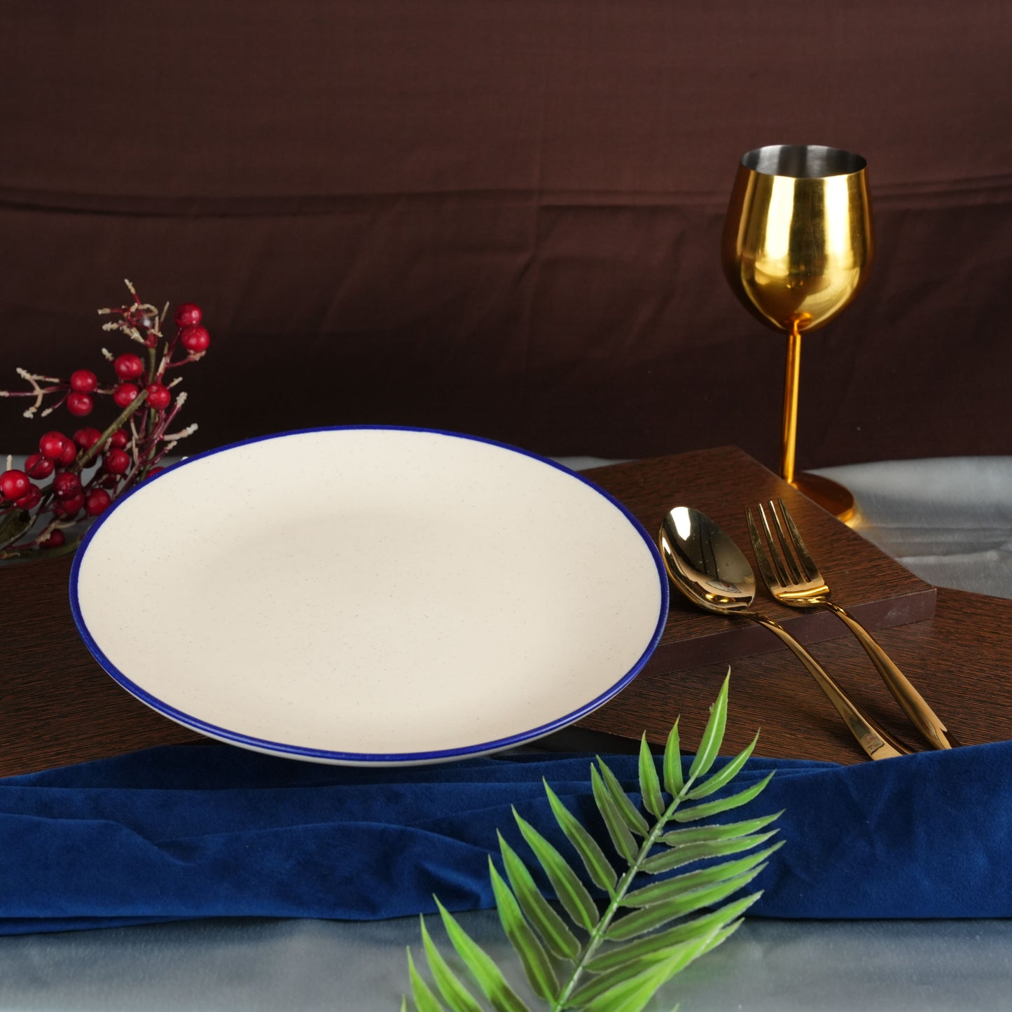 Caffeine Ceramic Handmade Stoneware White Matte blue patti quarter plate 7”(Set of 2) - Caffeine Premium Stoneware