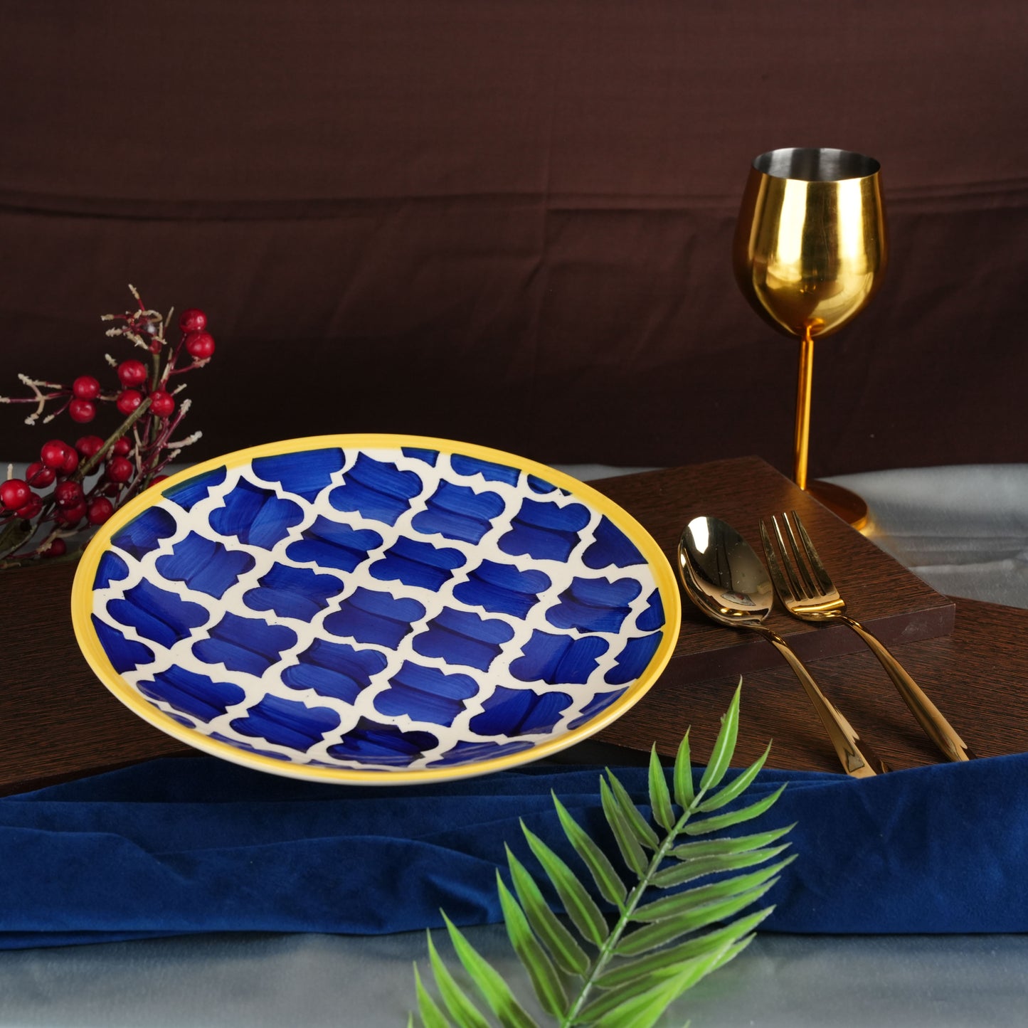 Caffeine Ceramic Handmade Stoneware Blue umrao quarter plate 7” (Set of 4 Dishwasher & Microwave safe ) - Caffeine Premium Stoneware