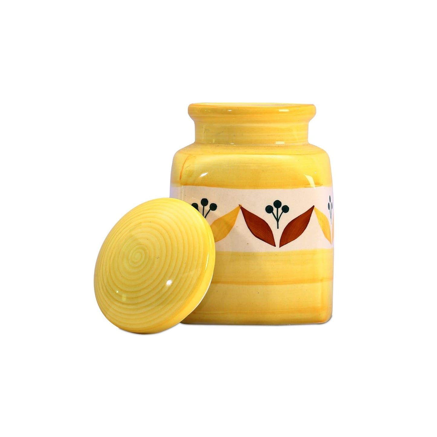 Caffeine Ceramic Stoneware Handmade yellow Lily Barni/container (Set of 1) - Caffeine Premium Stoneware