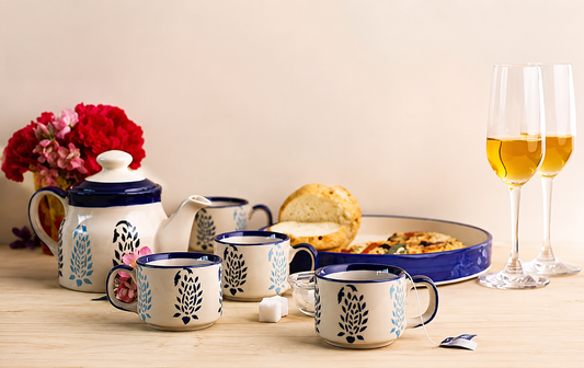 Caffeine Ceramic Handmade Blue Boota Tea Tray Set – Elevate Every Tea Moment with Timeless Elegance