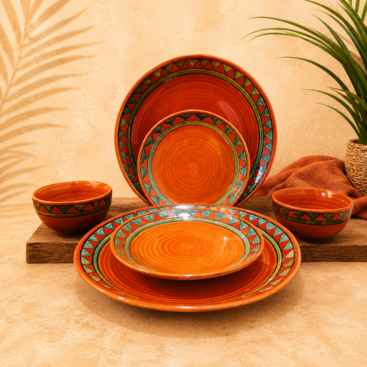 Caffeine Ceramic Handmade Rustic Brown Combo Dinner Set – Bring Timeless Elegance to Every Meal