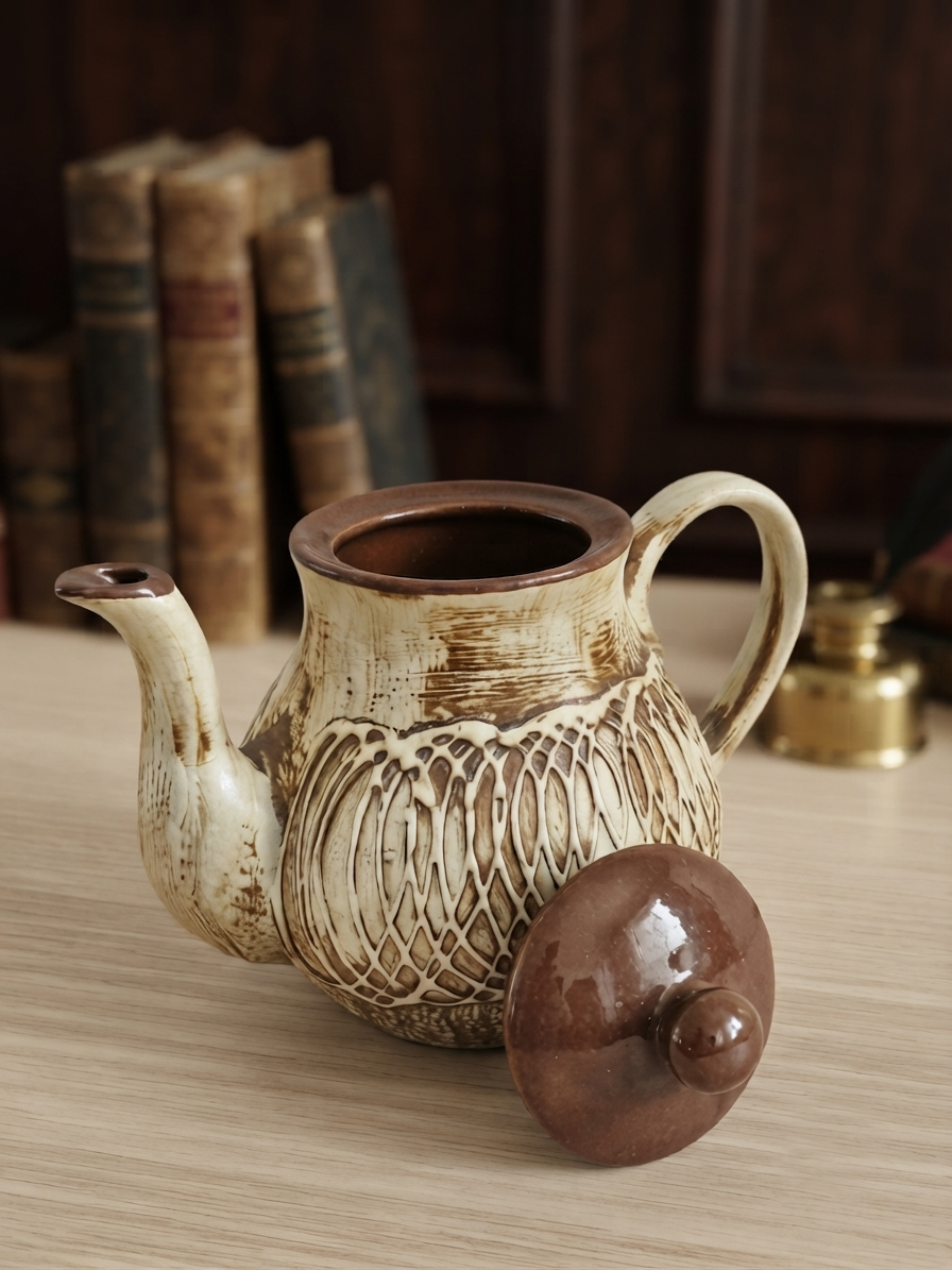 Handmade Ceramic Tea Set– 7 Pcs Khujra Brown & Cream Studio Pottery Chai Set