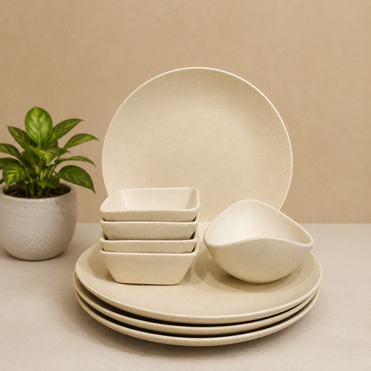 Caffeine Ceramic White Matte Combo Dinner Set: Premium Elegance for Your Dining Experience