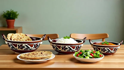 Caffeine Ceramic Handmade Stoneware Brown Flora Serving kadhai (Set of 3 Microwave & Dishwasher Safe)
