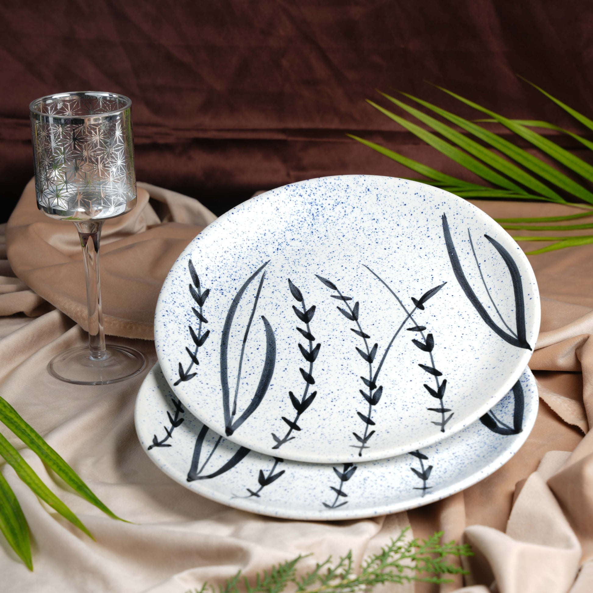 Caffeine Ceramic Handmade Stoneware White Bamboo Quarter Plate 7”(Set of 6 ) - Caffeine Premium Stoneware