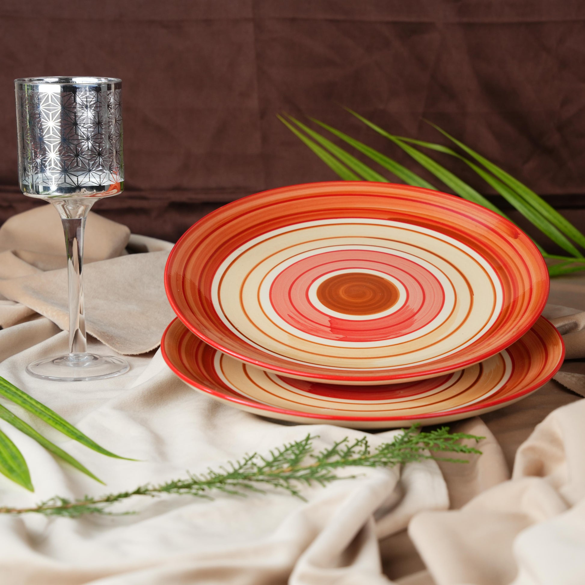 Caffeine Ceramic Handmade Stoneware Orange beige quarter plate 7” (Set of 4 Dishwasher & Microwave Safe ) - Caffeine Premium Stoneware