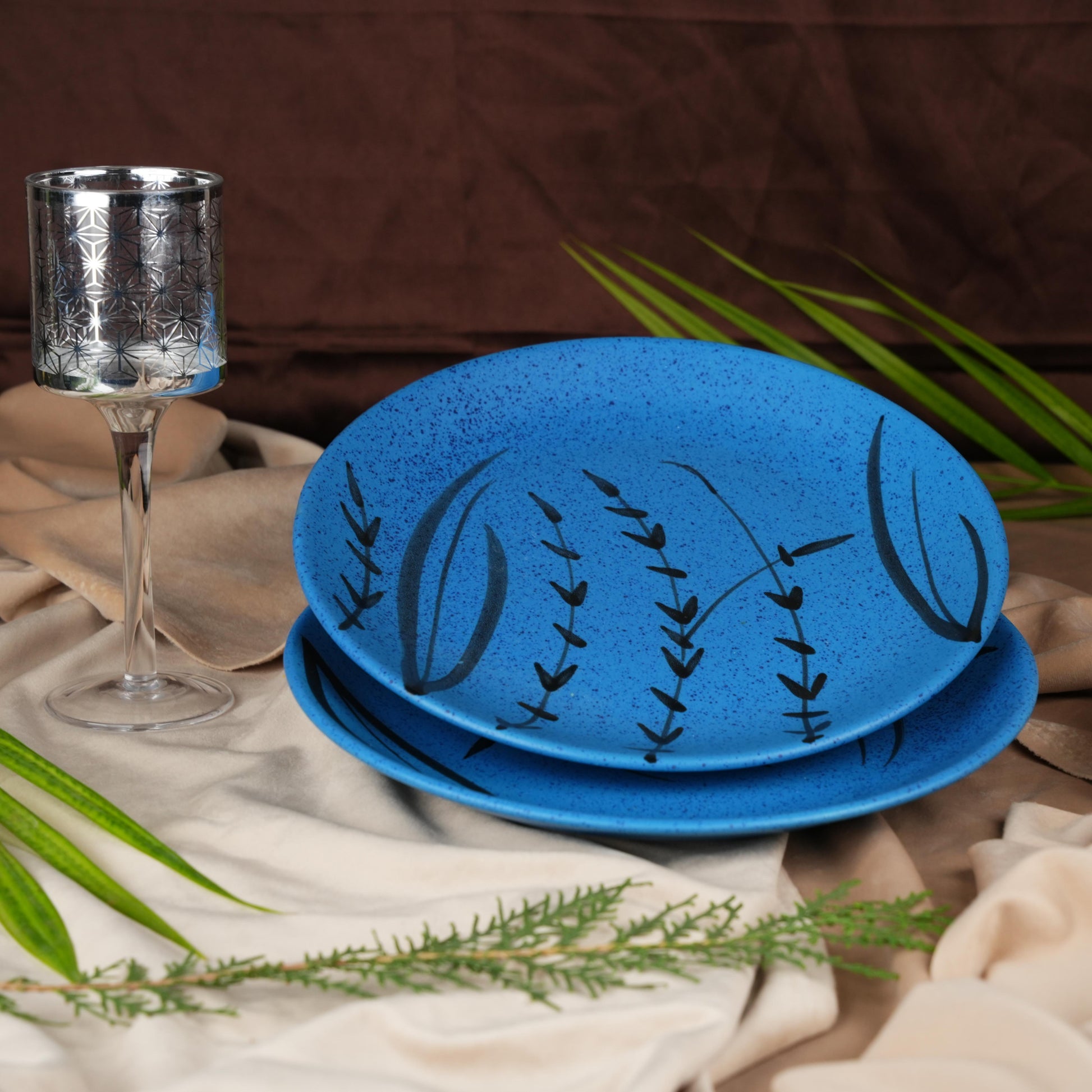 Caffeine Ceramic Handmade Stoneware Blue Turquoise Quarter Plate 7”(Set of 6 ) - Caffeine Premium Stoneware