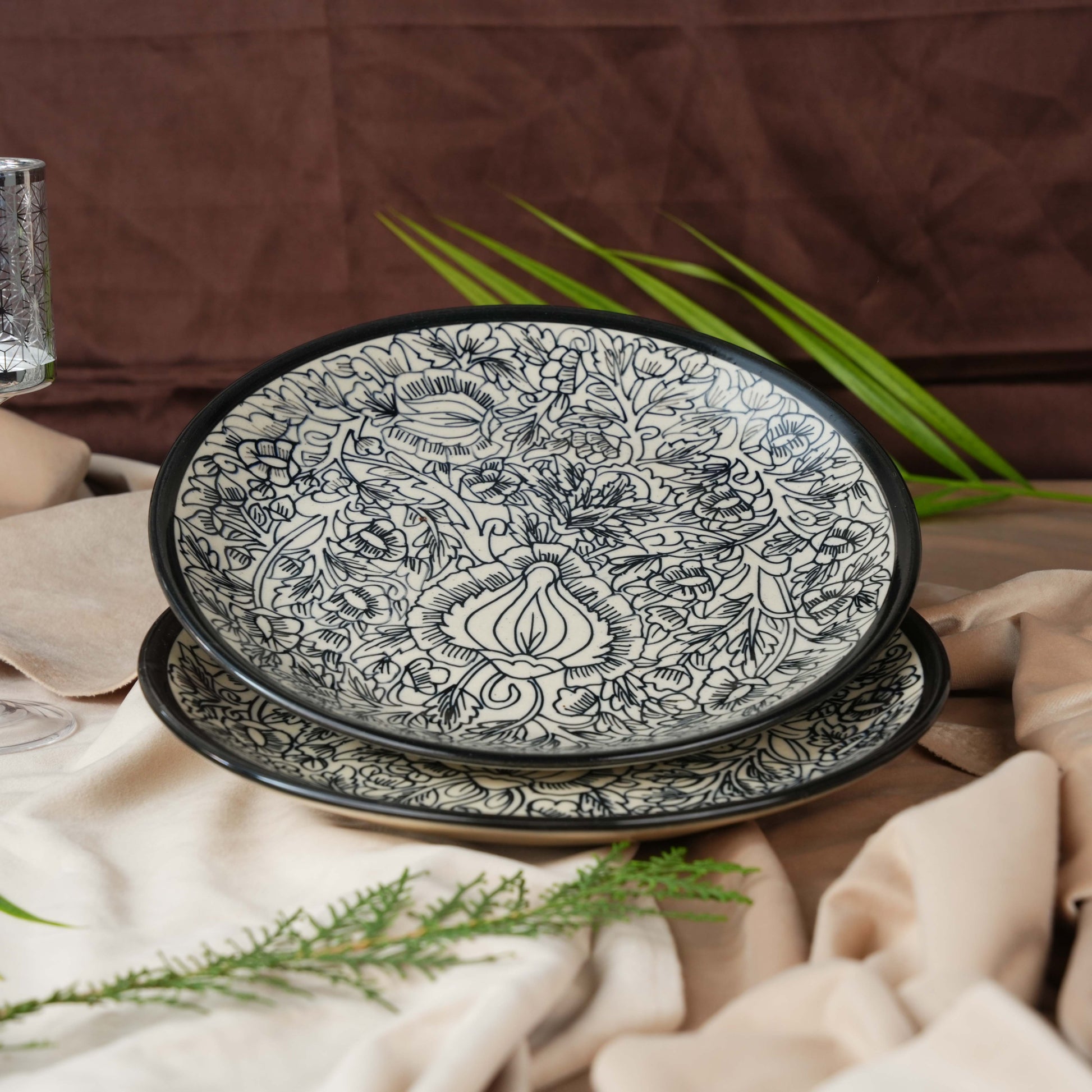 Caffeine Ceramic Handmade Black Perru Dinner Plate set of 4 - Caffeine Premium Stoneware
