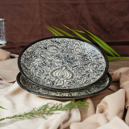 Caffeine Ceramic Handmade Black Perru Dinner Plate set of 4 - Caffeine Premium Stoneware