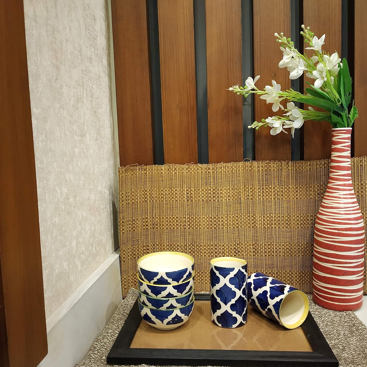 Caffeine Ceramic Handmade Blue Umrao Combo Dinner Set (10 pcs.)