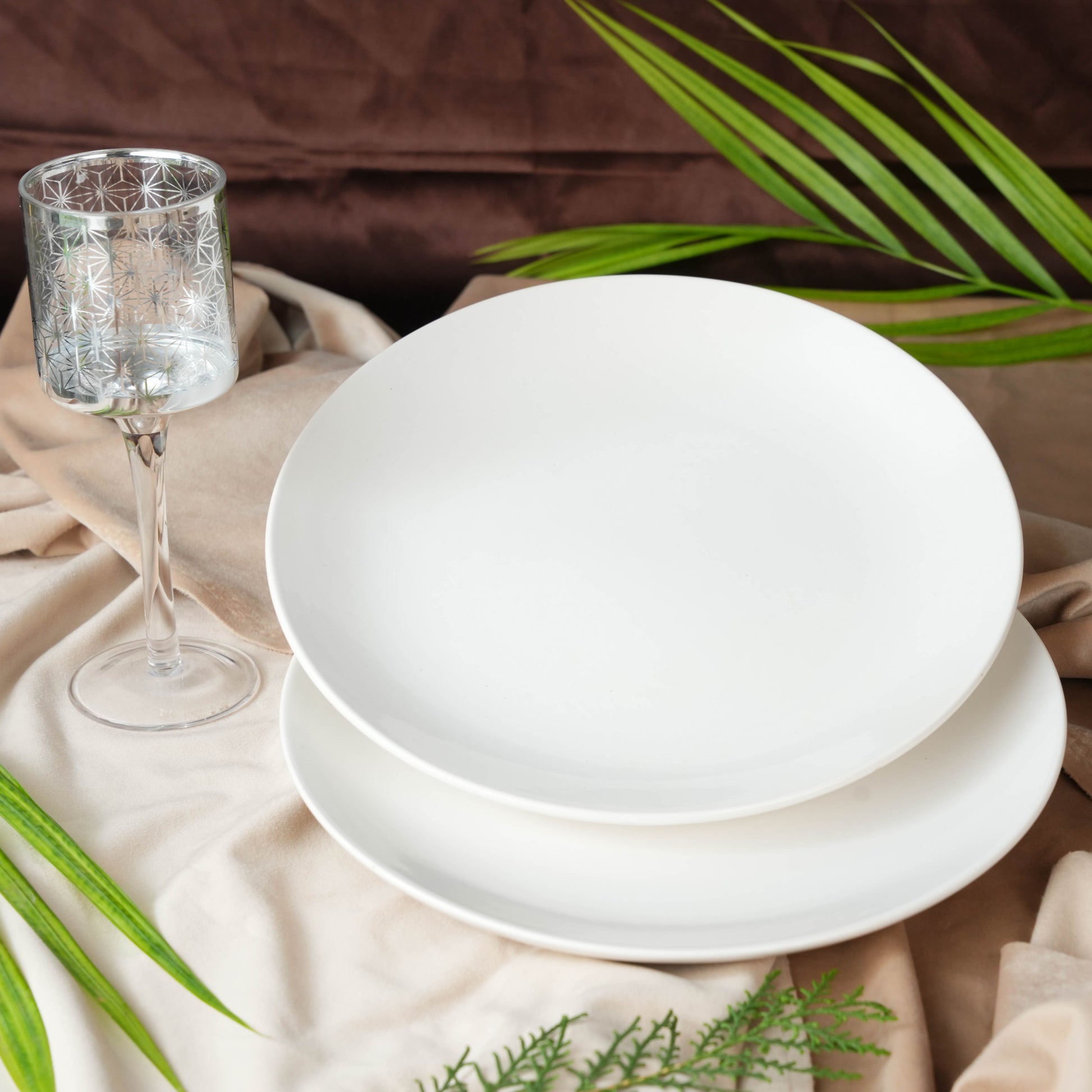 Caffeine Ceramic Handmade White Glossy Dinner Plate set of 4 - Caffeine Premium Stoneware