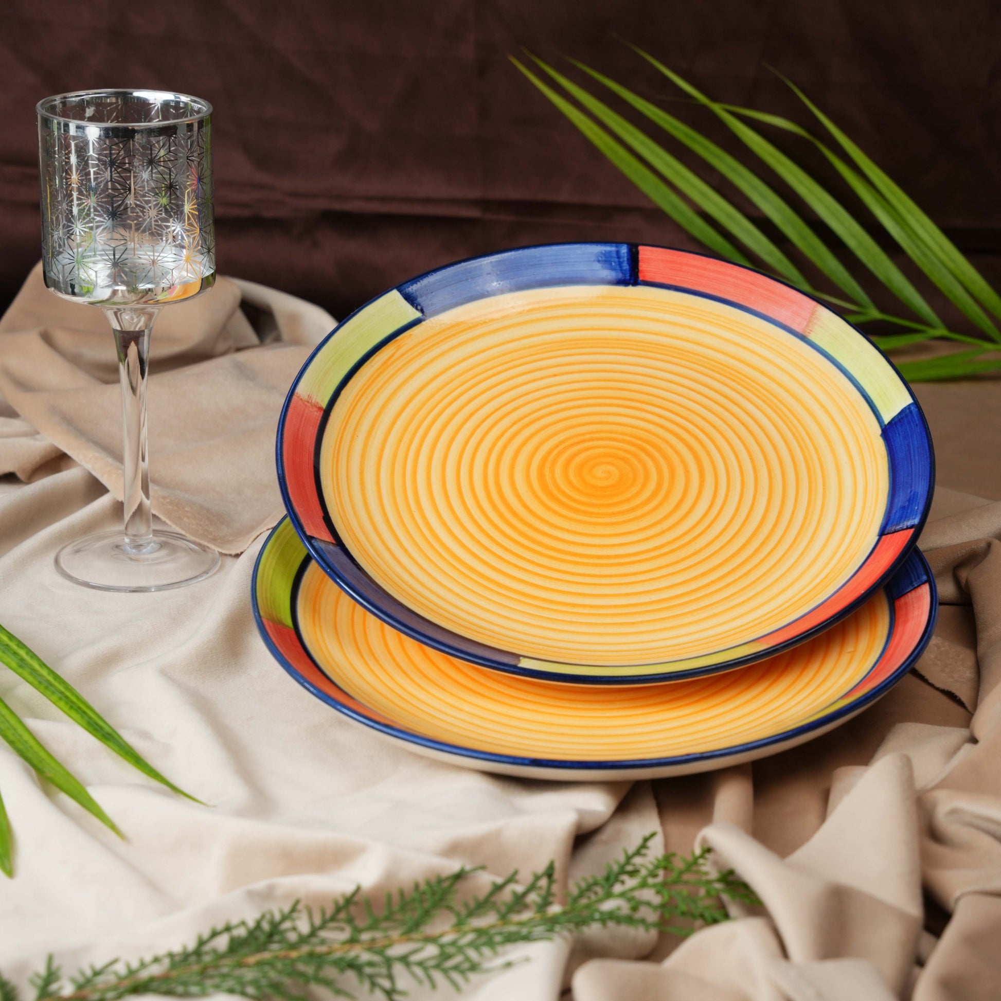 Caffeine Ceramic Handmade Stoneware Yellow Dinner Plates10 inch Set of 6 (Microwave & Dishwasher Safe) - Caffeine Premium Stoneware