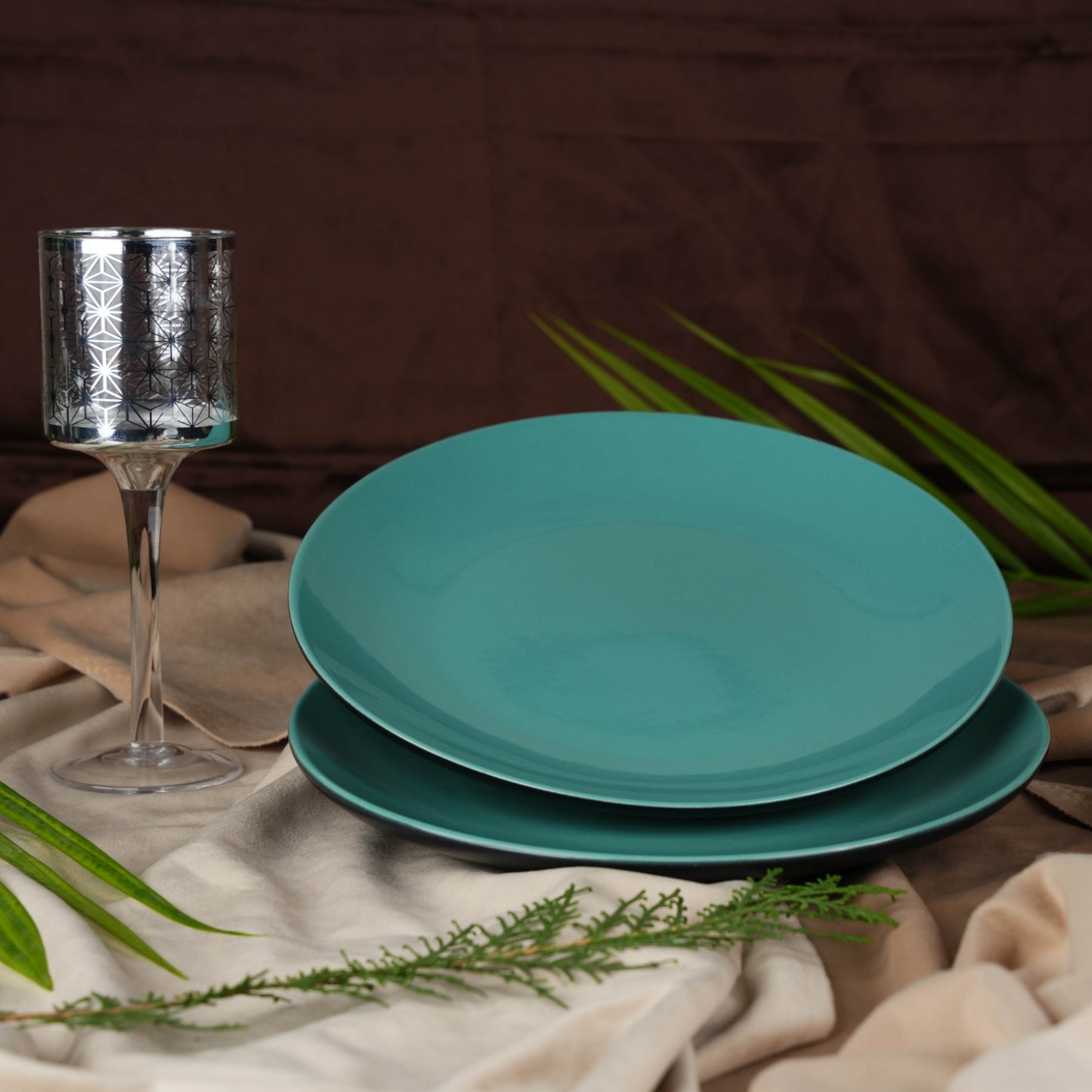 Caffeine Ceramic Stoneware Handmade Green Glossy Dinner Plate 10" inch Set of 6 (Microwave & Dishwasher Safe) - Caffeine Premium Stoneware