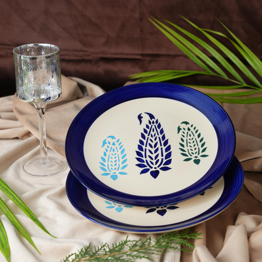 Caffeine Ceramic Handmade Stoneware Blue Boota Quarter Plate 7”(Set of 2 Dishwasher & Microwave Safe Plate) - Caffeine Premium Stoneware