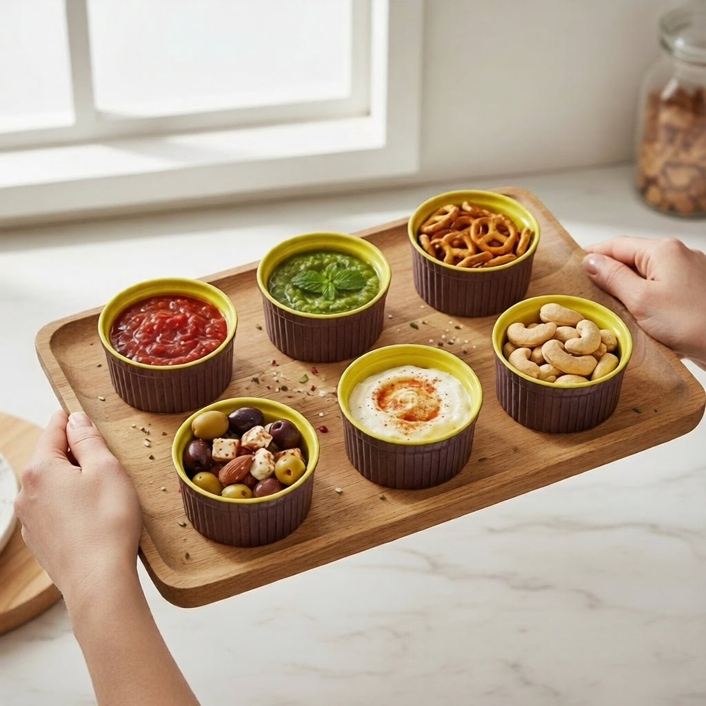 Caffeine Ceramic Handmade Purple and Yellow Ramekins Bowl- (Set of 6)