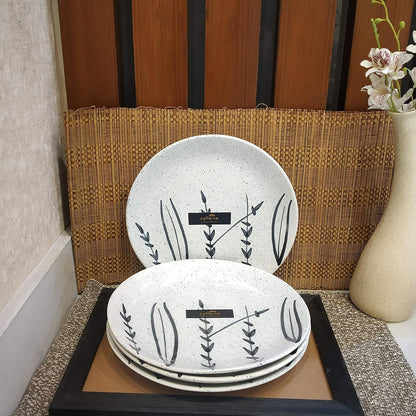 Caffeine Ceramic Handmade White Bamboo Combo Dinner Set (12 pcs.)