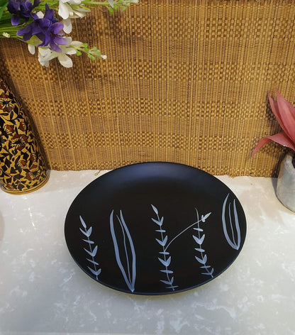 Caffeine Ceramic Handmade Black Bamboo Combo Dinner Set 12 pcs