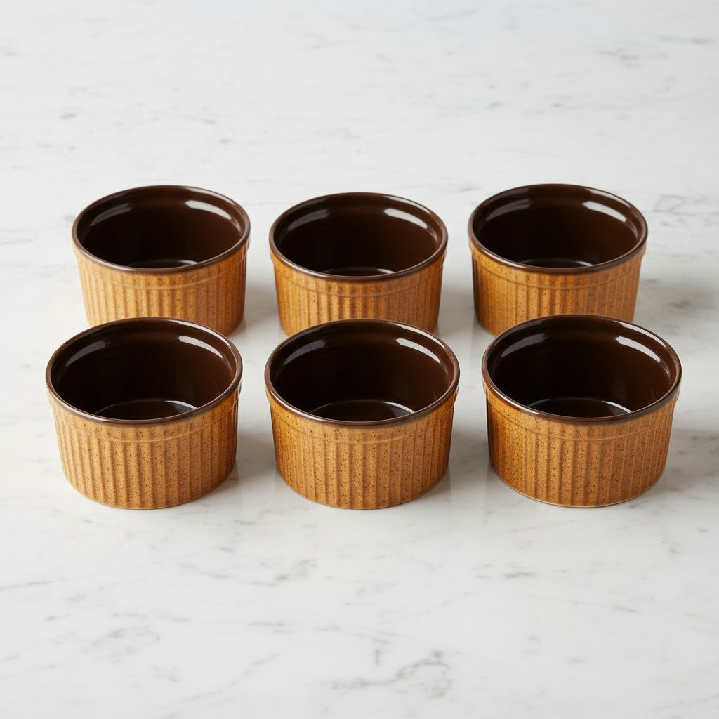 Caffeine Ceramic Handmade Mustard Brown Ramekins Bowls (Set of 6)