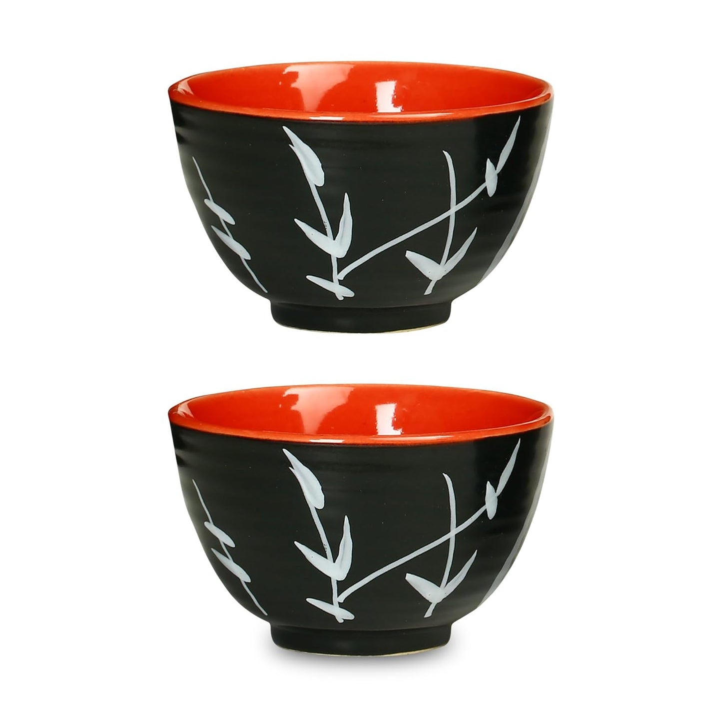 Caffeine Ceramic Handmade Black & Red Bamboo Dessert Bowl (Set of 6, 150 ml) - Caffeine Premium Stoneware